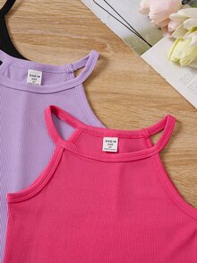 SHEIN 3件組女童素色羅紋休閒公主仙女背心洋裝 生日黑色粉色夏季款 - 彩色 - 查看 7