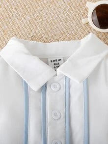 Souflis Souflis Body elegante y de caballero para bebé niño, para baby shower de verano y revelación de bebé a la familia, a rayas azules y blancas - Celeste - Ver 4