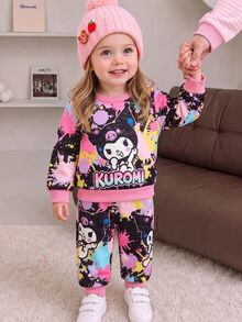 HELLO KITTY AND FRIENDS | SHEIN Baby Girl Round Neck Cartoon Pattern Long Sleeve Sweatshirt And Pants Set, Suitable For Daily Wear, Autumn/Winter - Multicolor - View 1