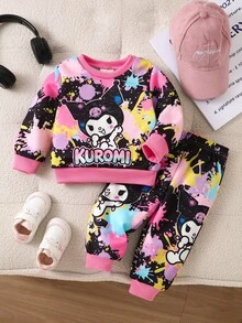 HELLO KITTY AND FRIENDS | SHEIN Baby Girl Round Neck Cartoon Pattern Long Sleeve Sweatshirt And Pants Set, Suitable For Daily Wear, Autumn/Winter - Multicolor - View 4