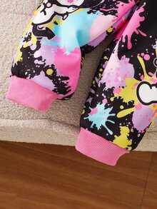 HELLO KITTY AND FRIENDS | SHEIN Baby Girl Round Neck Cartoon Pattern Long Sleeve Sweatshirt And Pants Set, Suitable For Daily Wear, Autumn/Winter - Multicolor - View 6