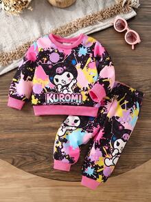 HELLO KITTY AND FRIENDS | SHEIN Baby Girl Round Neck Cartoon Pattern Long Sleeve Sweatshirt And Pants Set, Suitable For Daily Wear, Autumn/Winter - Multicolor - View 3
