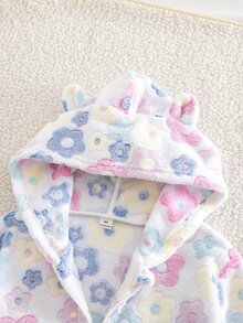 SHEIN 1件女款甜美風休閒外套，校園休閒穿搭，秋冬3D貓咪刺繡連帽寬鬆抓絨夾克 - 白色 - 查看 4