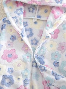 SHEIN 1件女款甜美風休閒外套，校園休閒穿搭，秋冬3D貓咪刺繡連帽寬鬆抓絨夾克 - 白色 - 查看 5
