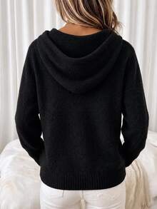 SHEIN LUNE Women's Vintage Fashion Button Long Sleeve Hooded Sweater - Black - View 2