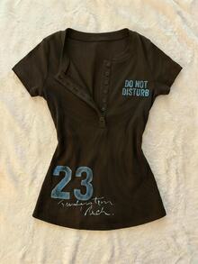 IslaSuriya Women's Korean Style Letter Print 2 In 1 T-Shirt - Brown - View 6