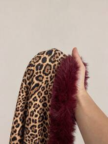 SHEIN ICON Women's Plush Patchwork Leopard Print Casual Versatile Long Sleeve Top - Brown - View 8