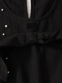 SHEIN Teen Girl Black Sweet Style Long Sleeve Dress With Bow And Pearl Decor, Autumn Dresses, Ruffle Sleeves Party Cute Elegant Cute - Black - View 8