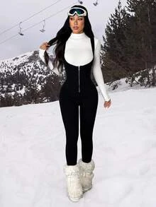 SHEIN ICON Women's Solid Color Casual Daily Wear Knit Jumpsuit - Black - View 5