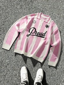 NEOSTRIT Men's Letter Stripe Long Sleeve Casual Loose Fit Sweater - Pink - View 7