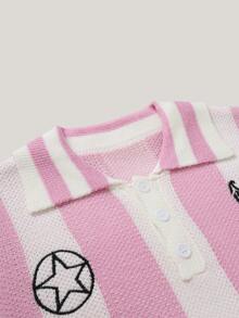 NEOSTRIT Men's Letter Stripe Long Sleeve Casual Loose Fit Sweater - Pink - View 3
