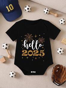 Baby Boys "Hello 2025" Graphic Crew Neck Short Sleeve Bodysuit - Black - View 1