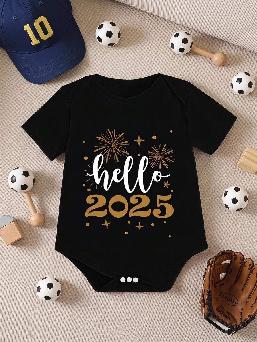 Baby Boys "Hello 2025" Graphic Crew Neck Short Sleeve Bodysuit - Black - View 1