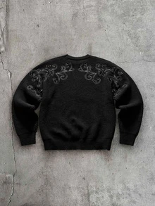 AXEPEAK American Vintage Back Embroidered Collar Pullover Sweater For Men - Black - View 5