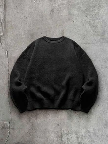 AXEPEAK American Vintage Back Embroidered Collar Pullover Sweater For Men - Black - View 2