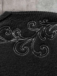 AXEPEAK American Vintage Back Embroidered Collar Pullover Sweater For Men - Black - View 3
