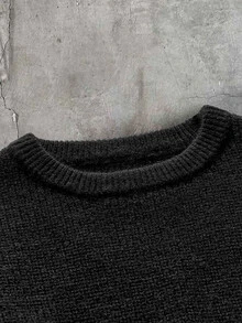 AXEPEAK American Vintage Back Embroidered Collar Pullover Sweater For Men - Black - View 4