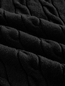 EASEVO Men's Plus Size Casual Long Sleeve Cable Knit Crew Neck Sweater - Black - View 9