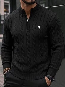 EASEVO Men's Plus Size Casual Long Sleeve Cable Knit Crew Neck Sweater - Black - View 1