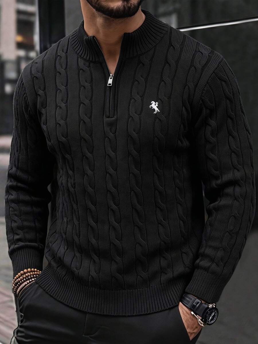 EASEVO Men's Plus Size Casual Long Sleeve Cable Knit Crew Neck Sweater - Black - View 1
