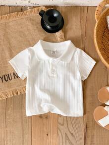Souflis Souflis Unisex Baby Ribbed Polo Neck T-Shirt, White, Suitable For All Occasions In Summer, Best All-Match Choice Shirts Boys Shirt Boy Clothes - White - View 10