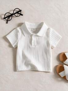 Souflis Souflis Unisex Baby Ribbed Polo Neck T-Shirt, White, Suitable For All Occasions In Summer, Best All-Match Choice Shirts Boys Shirt Boy Clothes - White - View 2