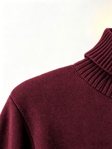 Linhara 大尺碼純色高領抓絨毛衣，冬季針織套頭衫，秋季款 - 紫色 - 查看 4