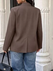 Easura Dark Gray Chinese Asymmetric Button Stand Collar Blazer, Slim Loose Plus Size Suit Coat For Office C - Mocha Brown - View 2