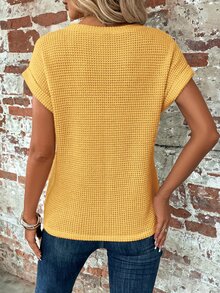 EMERY ROSE Của phụ nữ Ngắn tay Áo thun Áo sơ mi Với Nút at Hem - Màu vàng - Xem 2