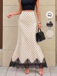 Selenza Polka Dot Contrast Lace Mermaid Hem Skirt - Multicolor - View 5