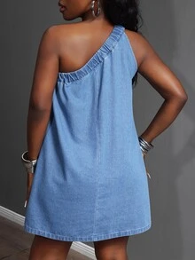 Slaydiva Casual Elegant Denim Dress For Women - Blue - View 2