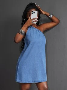 Slaydiva Casual Elegant Denim Dress For Women - Blue - View 9