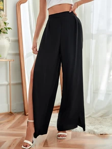 Breezaya Pantalones unicolor de muslo con abertura - Negro - Ver 9