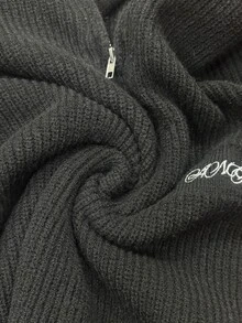 Manfinity Homme Autumn/Winter New Style Half-Open Collar Cable Knit Twisted Rope Zipper Long Sleeve Pullover Essential For Outings Formal Evening Party, Ins Style, - Black - View 4