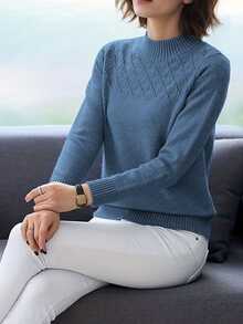 EMERY ROSE Casual Blue Sweater, Autumn/Winter,Long Sleeve Tops, Knit Pullover Fall - Blue - View 3