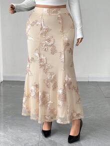 DreamSkyne Plus Size Women's Jacquard Casual Versatile Daily Wear Skirt - Apricot - View 7