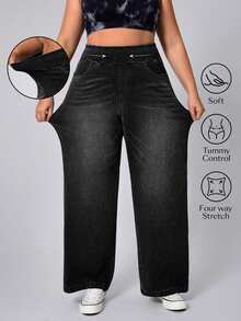 Flexra Plus Size Soft Medium Wash Elastic Denim Jeans - Black - View 5