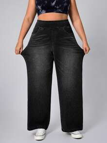Flexra Plus Size Soft Medium Wash Elastic Denim Jeans - Black - View 7