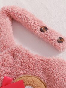 SHEIN 女嬰甜美粉色白色熊蝴蝶結毛絨抓絨羅紋無袖小立領加厚連身洋裝，聖誕派對冬季 Navidad Christmas Hiver 絨毛款 - 粉色 - 查看 7