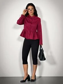 SHEIN ICON Women's High Neck Long Sleeve Cinched Waist New Chinese Style Jacket - Multicolor - View 3