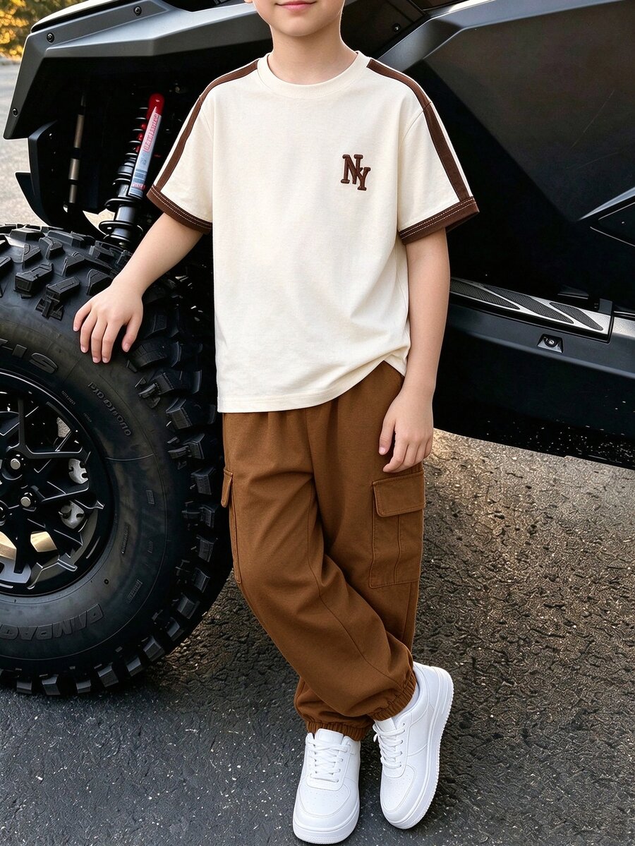 2pcs Tween Boy Casual Minimalist Graphic Short Sleeve Crew Neck T-Shirt ...