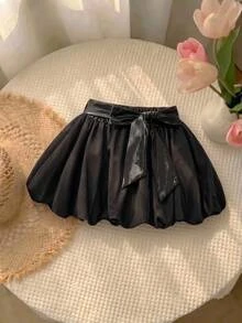 SHEIN MOD 女款純色腰結時尚鬱金香下擺裙，秋季服飾，節日穿搭，聖誕節，新年穿搭，生日穿搭 - 黑色 - 查看 2