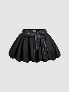 SHEIN MOD 女款純色腰結時尚鬱金香下擺裙，秋季服飾，節日穿搭，聖誕節，新年穿搭，生日穿搭 - 黑色 - 查看 4