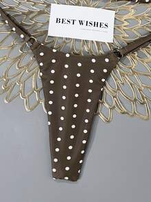 SHEIN Swim 2pcs Brown Polka Dot Print Bikini Set,Micro Triangle Briefs,Summer 1950s Vintage Bathing Suits For Women,Beach Vacation Holiday 2 Pieces Set - Coffee Brown - View 4