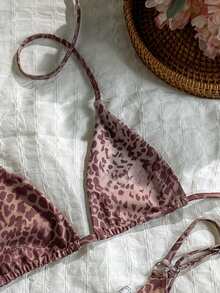 SHEIN Swim 2026 Spring/Summer Leopard Zebra Print Bikini Set Brown 2 Pieces Triangle Swimwear,Casual Beach Holiday Vacation Holiday Boho Bikini Set For Women - Multicolor - View 4
