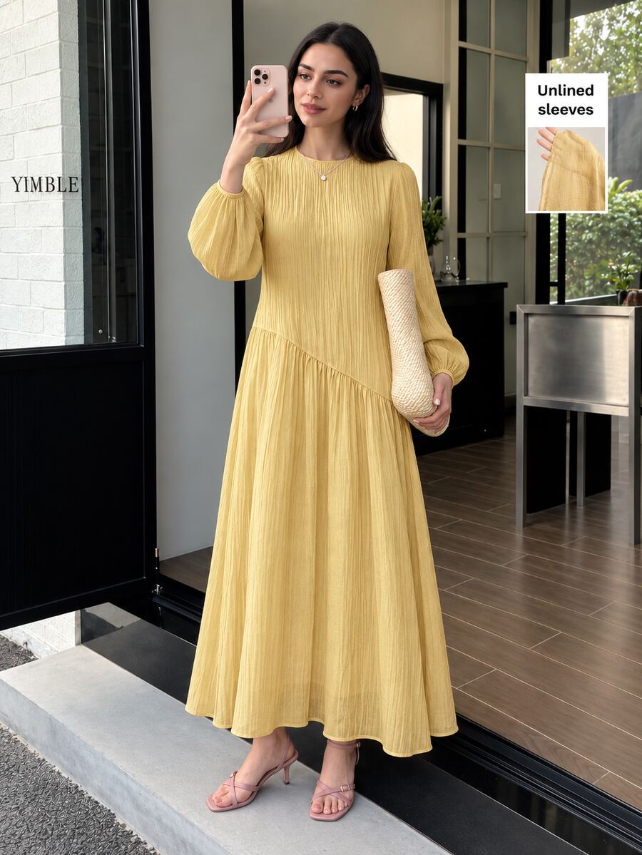 Solavon New Solid Color Loose Fit Comfortable Vacation Versatile Lantern Sleeve Dress  Unlined Sleeves Unlined Sleeves Unlined Sleeves Unlined Sleeves