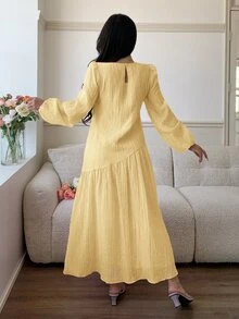 Solavon New Solid Color Loose Fit Comfortable Vacation Versatile Lantern Sleeve Dress  Unlined Sleeves Unlined Sleeves Unlined Sleeves Unlined Sleeves - Pale Yellow - View 8