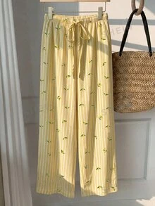 Tseoso Women's Cute Striped Lemon Pattern Print Drawstring Waist Casual Long Pants - Multicolor - View 6