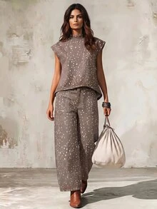 LUMIGAL Quần jeans ống rộng nữ màu nâu họa tiết thiết kế túi, phong cách thường ngày mùa thu đi brunch - Nhiều màu - Xem 13