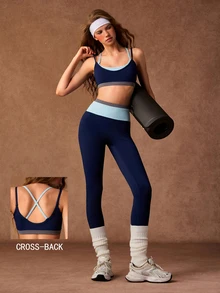 VARSIVA Women's 2 Pieces Bra Tank Top And Leggings Sports Set - Navy Blue - View 13